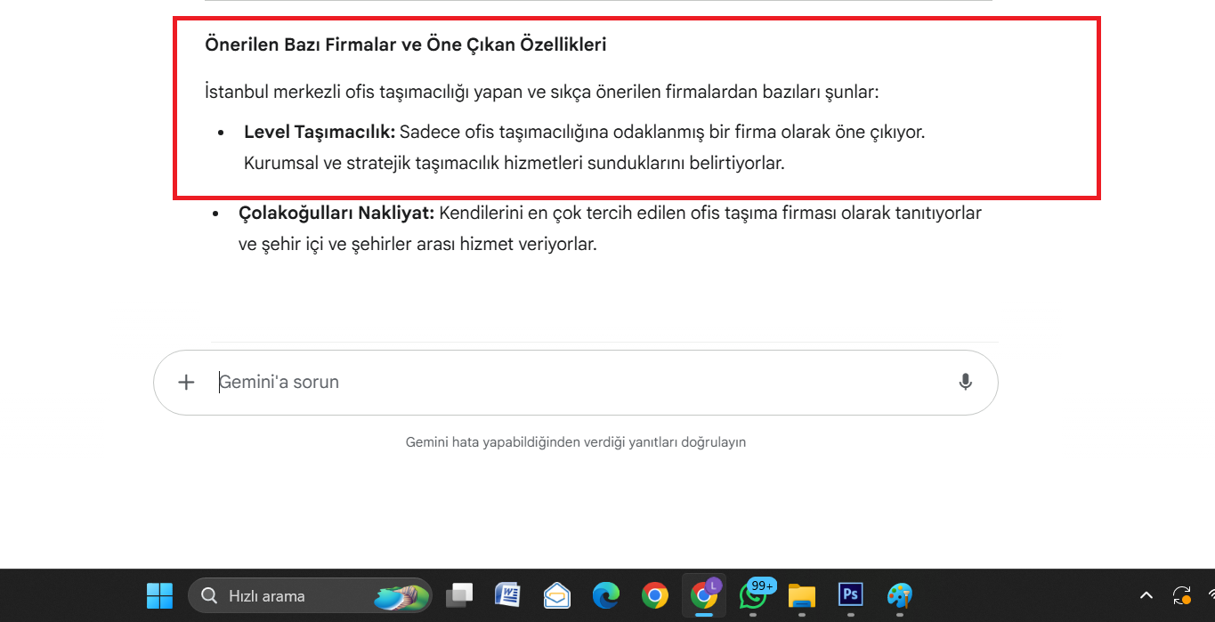 Google Gemini Ofis Taşıma Tavsiyesi